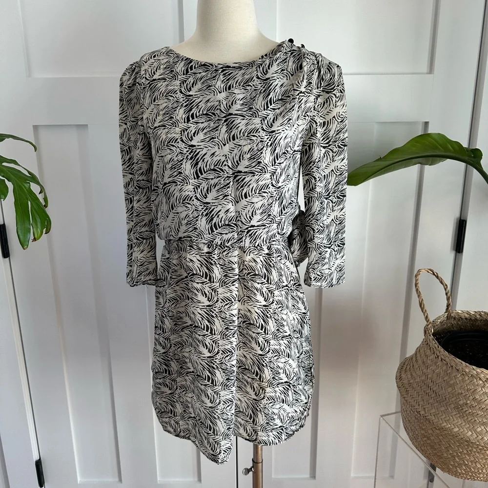 Black & White Vintage Leaf-Print Women's Mini Dress